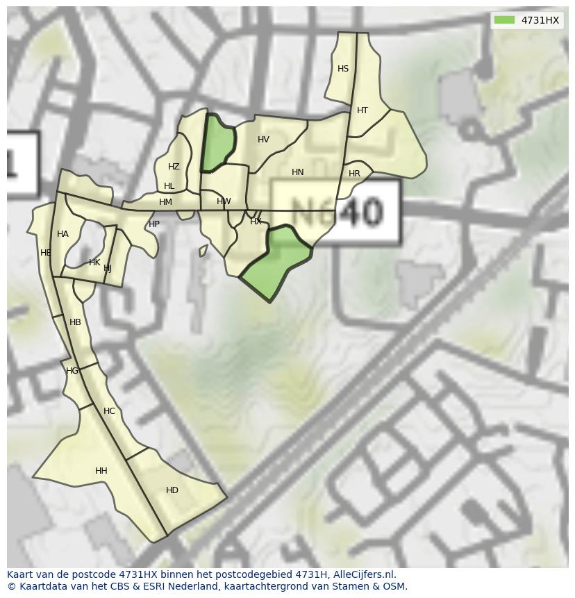 Afbeelding van het postcodegebied 4731 HX op de kaart.