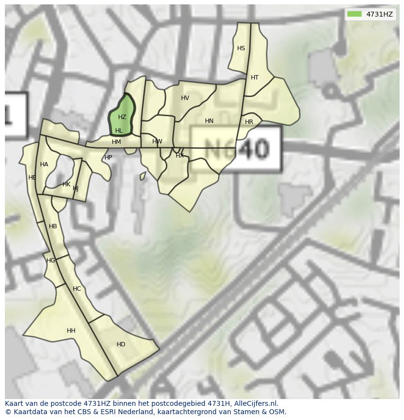 Afbeelding van het postcodegebied 4731 HZ op de kaart.