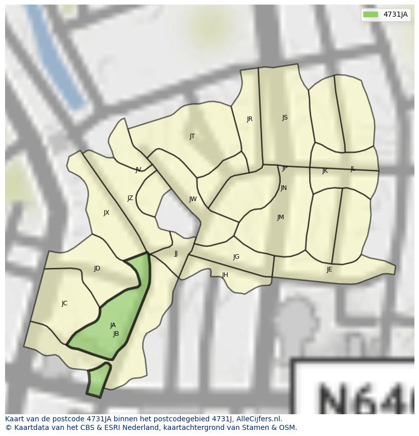 Afbeelding van het postcodegebied 4731 JA op de kaart.