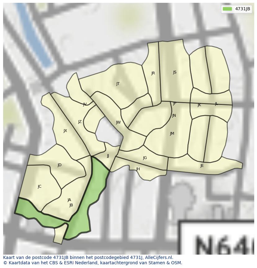 Afbeelding van het postcodegebied 4731 JB op de kaart.