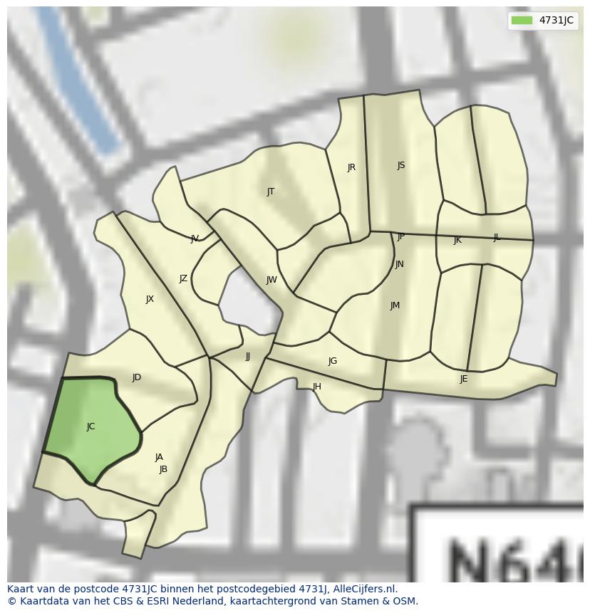 Afbeelding van het postcodegebied 4731 JC op de kaart.