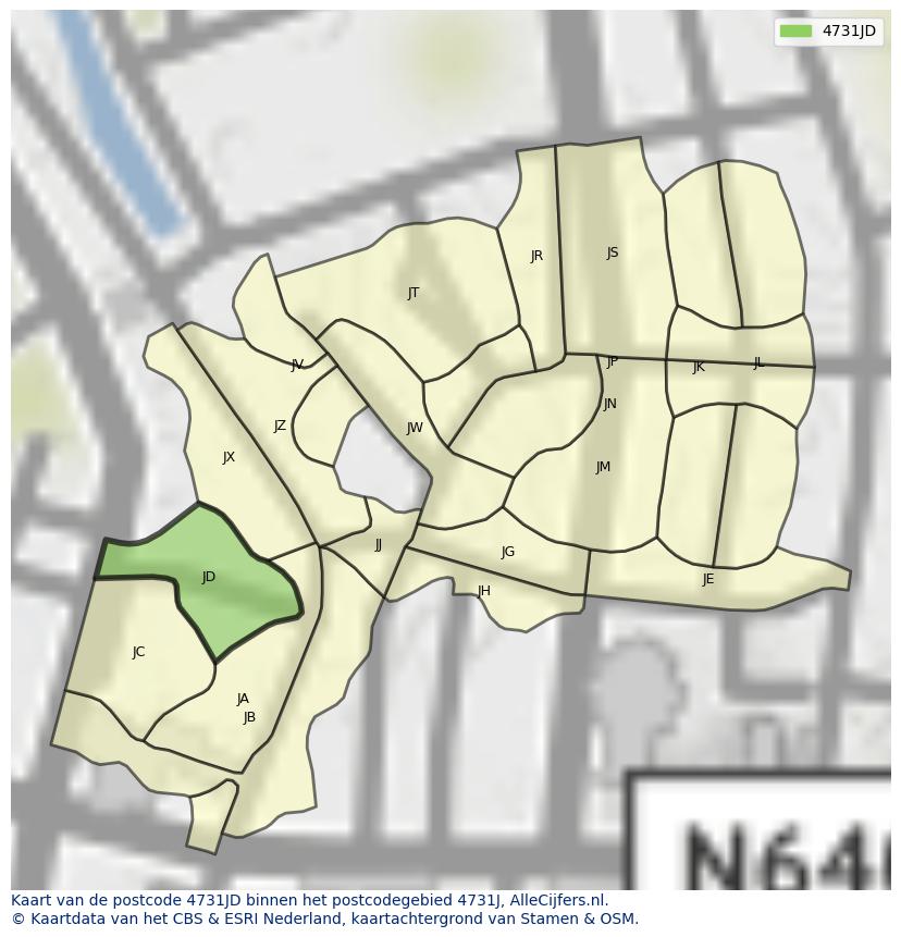 Afbeelding van het postcodegebied 4731 JD op de kaart.