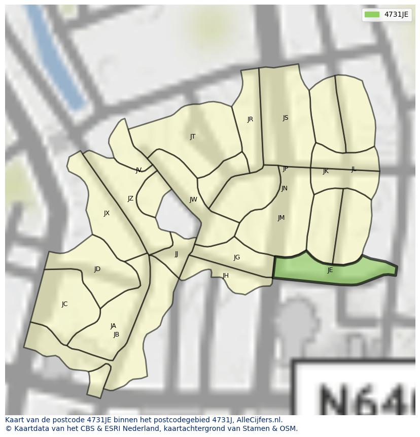Afbeelding van het postcodegebied 4731 JE op de kaart.