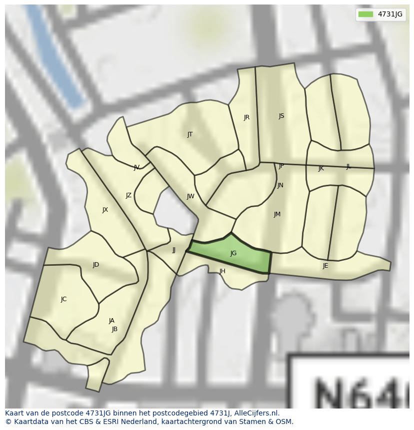 Afbeelding van het postcodegebied 4731 JG op de kaart.