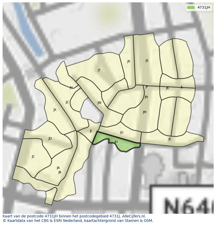 Afbeelding van het postcodegebied 4731 JH op de kaart.