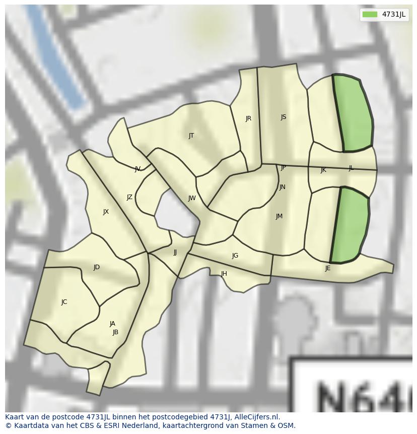 Afbeelding van het postcodegebied 4731 JL op de kaart.