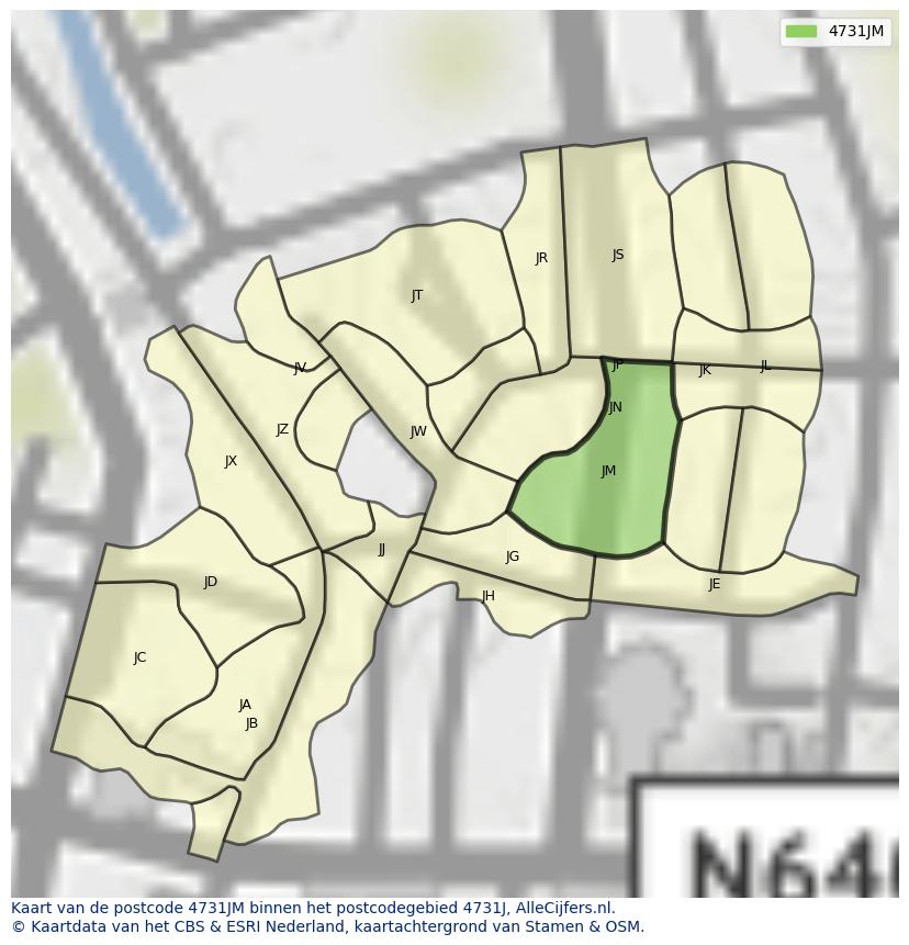 Afbeelding van het postcodegebied 4731 JM op de kaart.