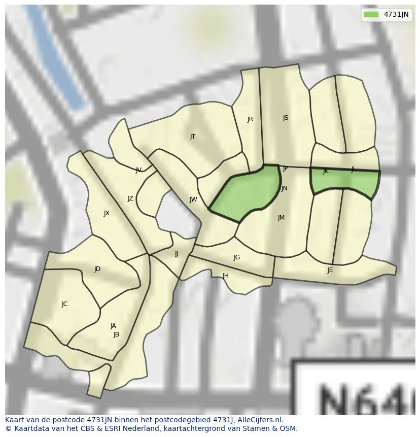 Afbeelding van het postcodegebied 4731 JN op de kaart.