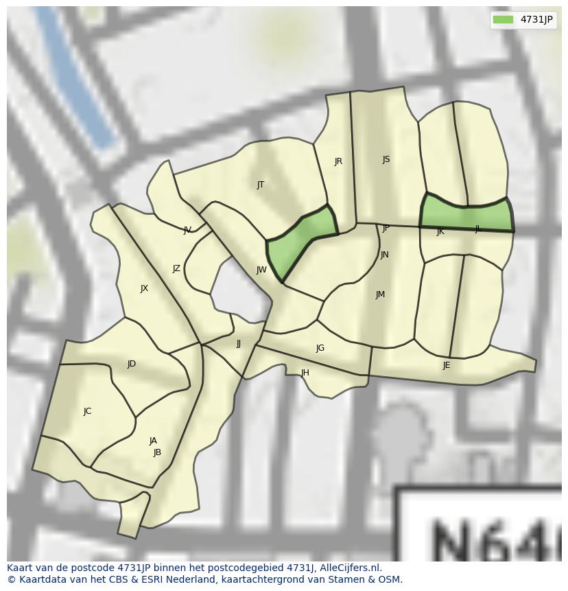 Afbeelding van het postcodegebied 4731 JP op de kaart.
