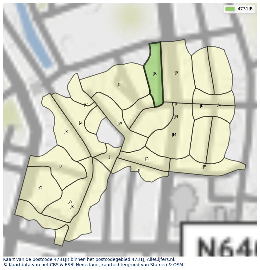 Afbeelding van het postcodegebied 4731 JR op de kaart.