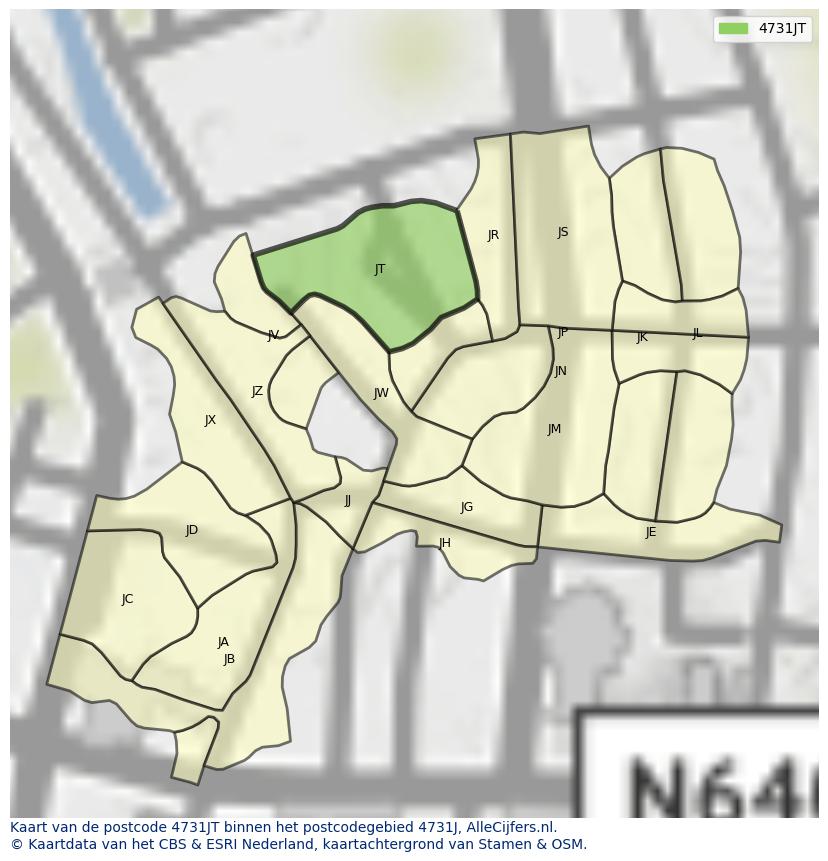 Afbeelding van het postcodegebied 4731 JT op de kaart.