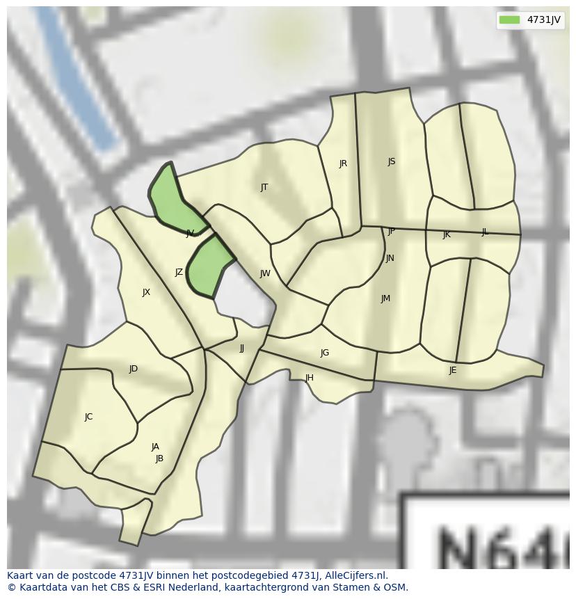 Afbeelding van het postcodegebied 4731 JV op de kaart.