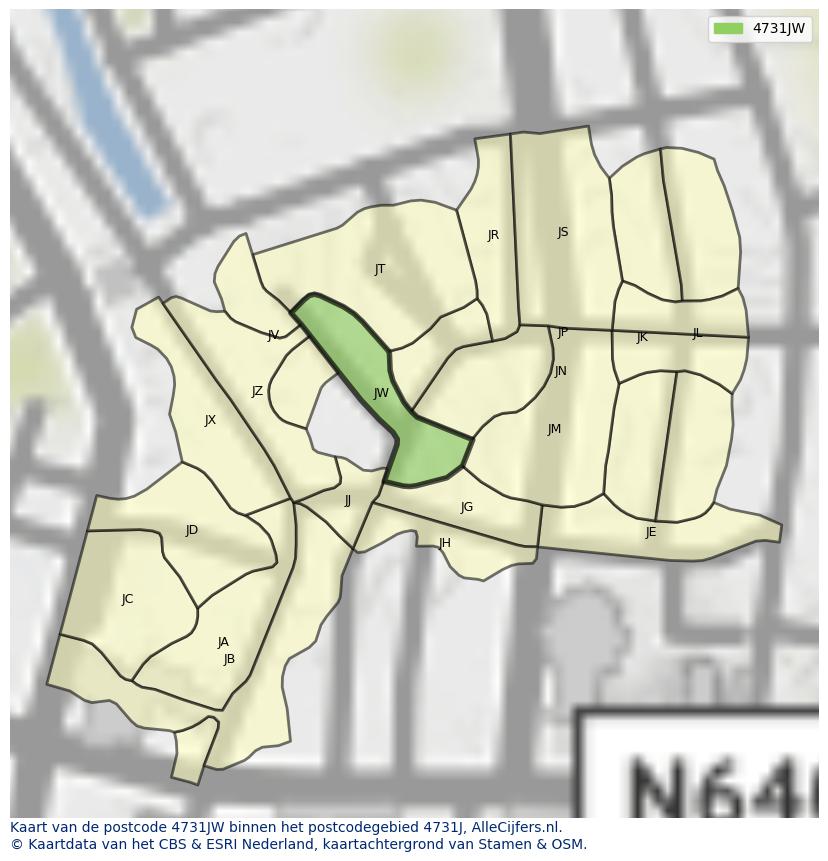 Afbeelding van het postcodegebied 4731 JW op de kaart.