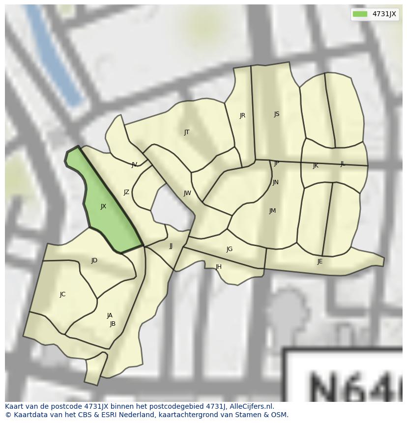 Afbeelding van het postcodegebied 4731 JX op de kaart.