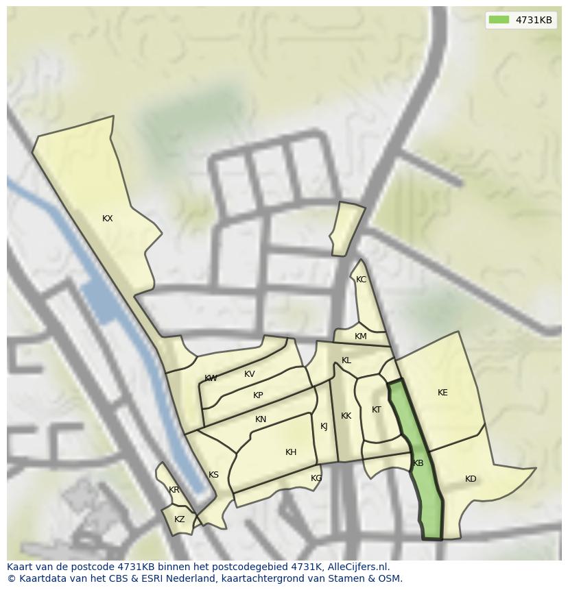 Afbeelding van het postcodegebied 4731 KB op de kaart.