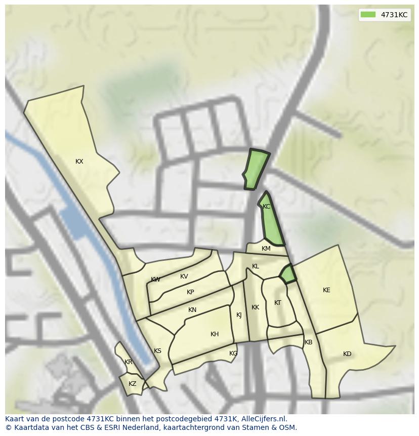 Afbeelding van het postcodegebied 4731 KC op de kaart.