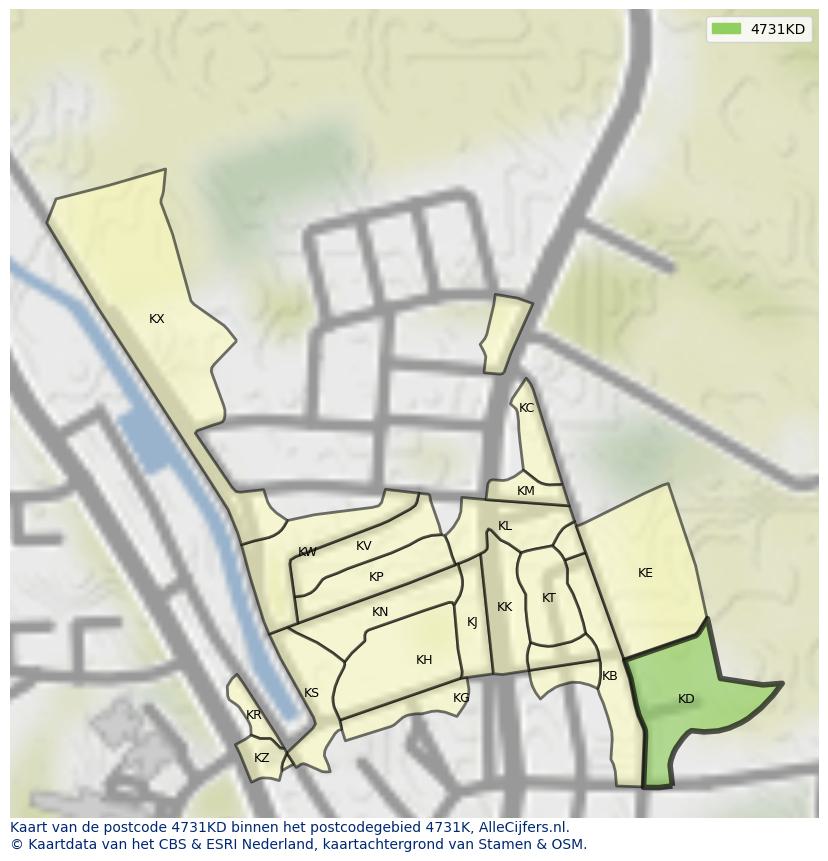 Afbeelding van het postcodegebied 4731 KD op de kaart.