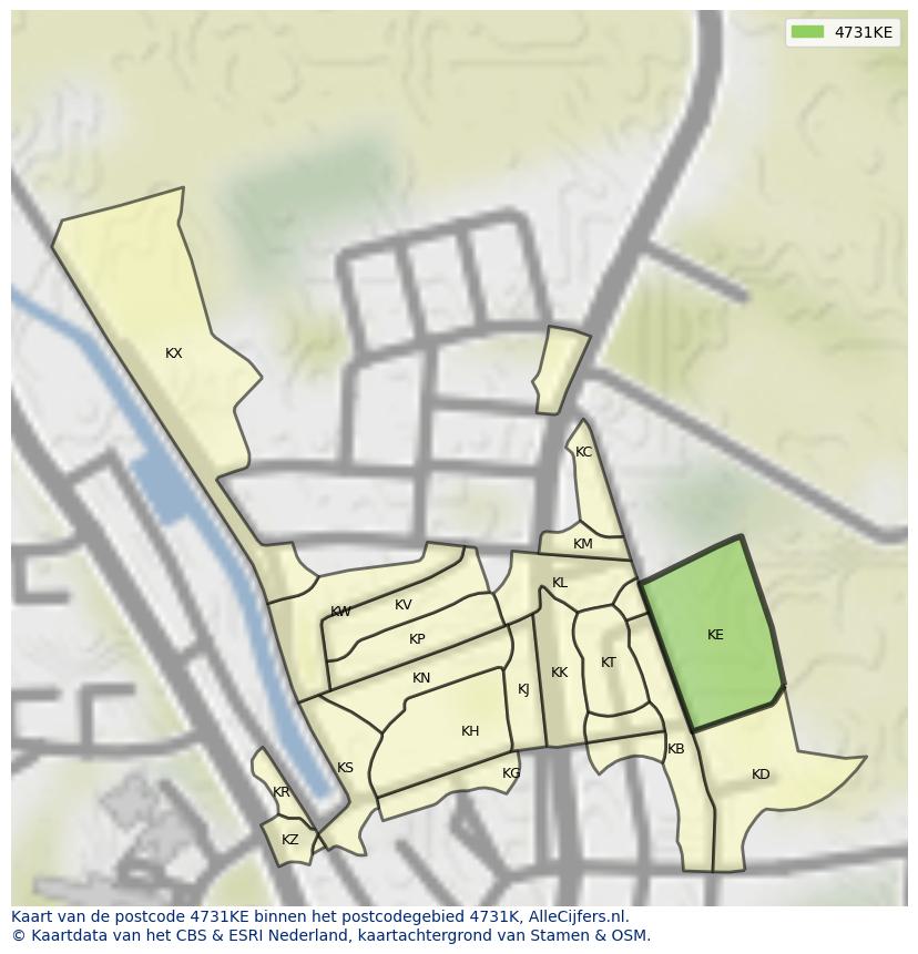 Afbeelding van het postcodegebied 4731 KE op de kaart.