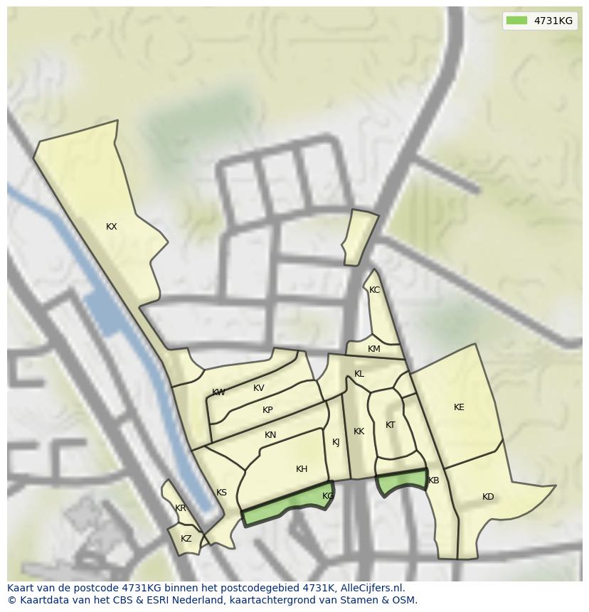 Afbeelding van het postcodegebied 4731 KG op de kaart.