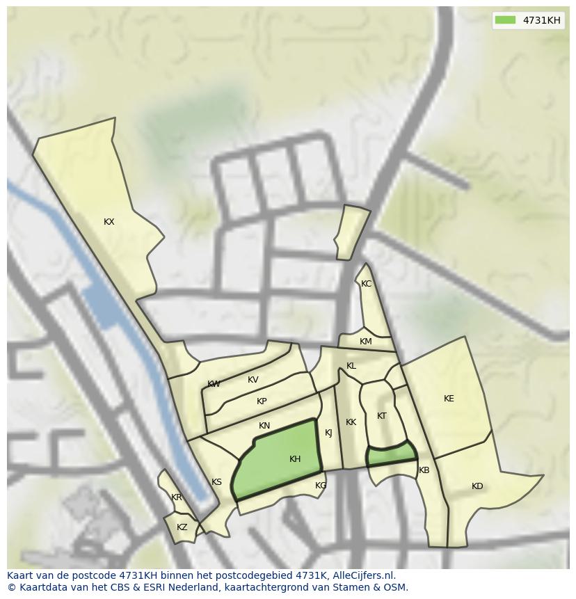 Afbeelding van het postcodegebied 4731 KH op de kaart.