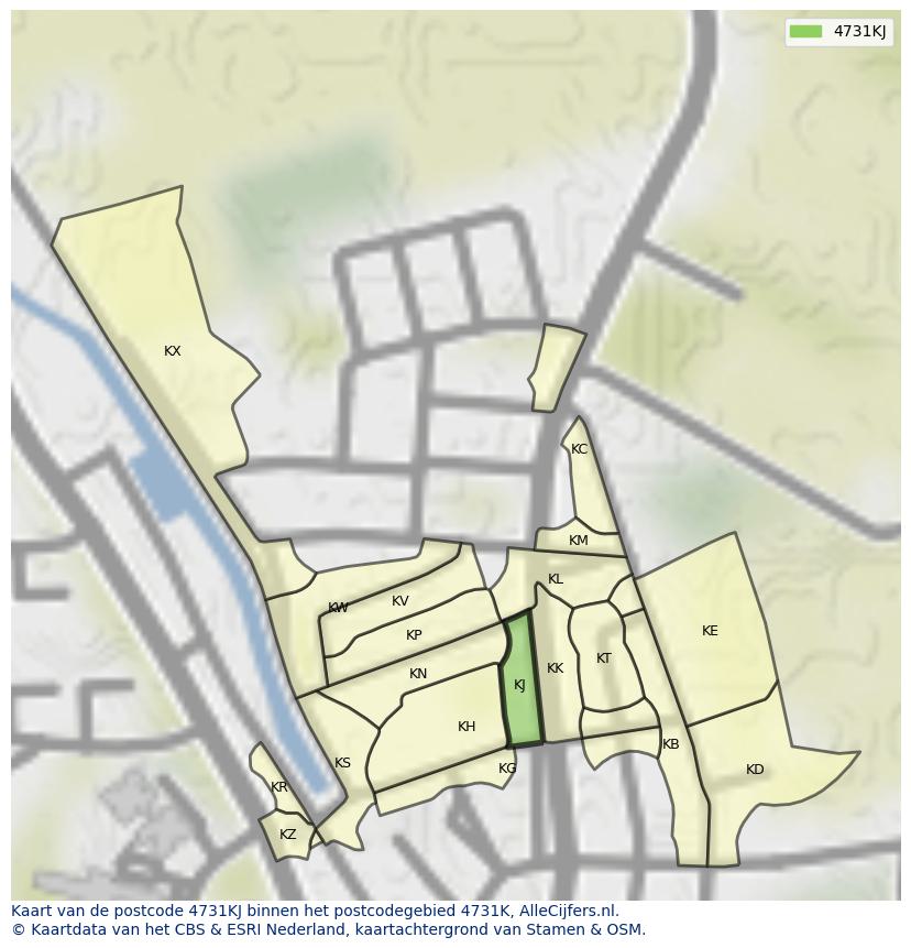 Afbeelding van het postcodegebied 4731 KJ op de kaart.