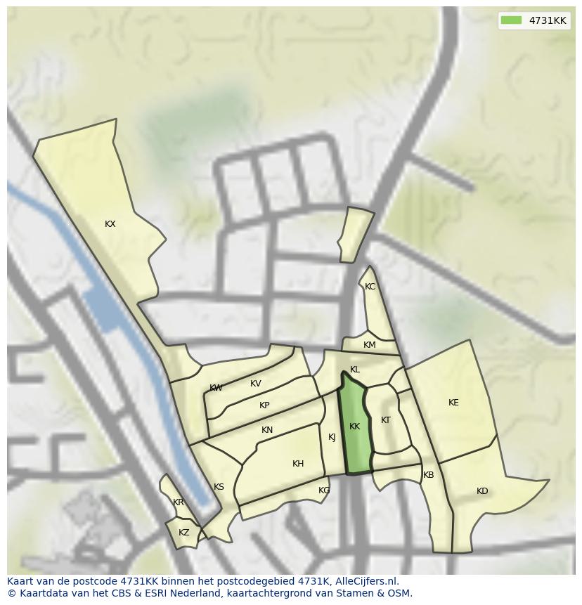 Afbeelding van het postcodegebied 4731 KK op de kaart.