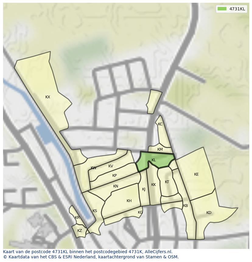 Afbeelding van het postcodegebied 4731 KL op de kaart.