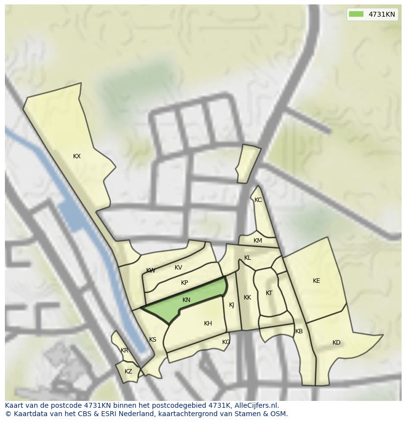 Afbeelding van het postcodegebied 4731 KN op de kaart.