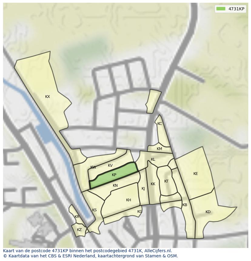 Afbeelding van het postcodegebied 4731 KP op de kaart.