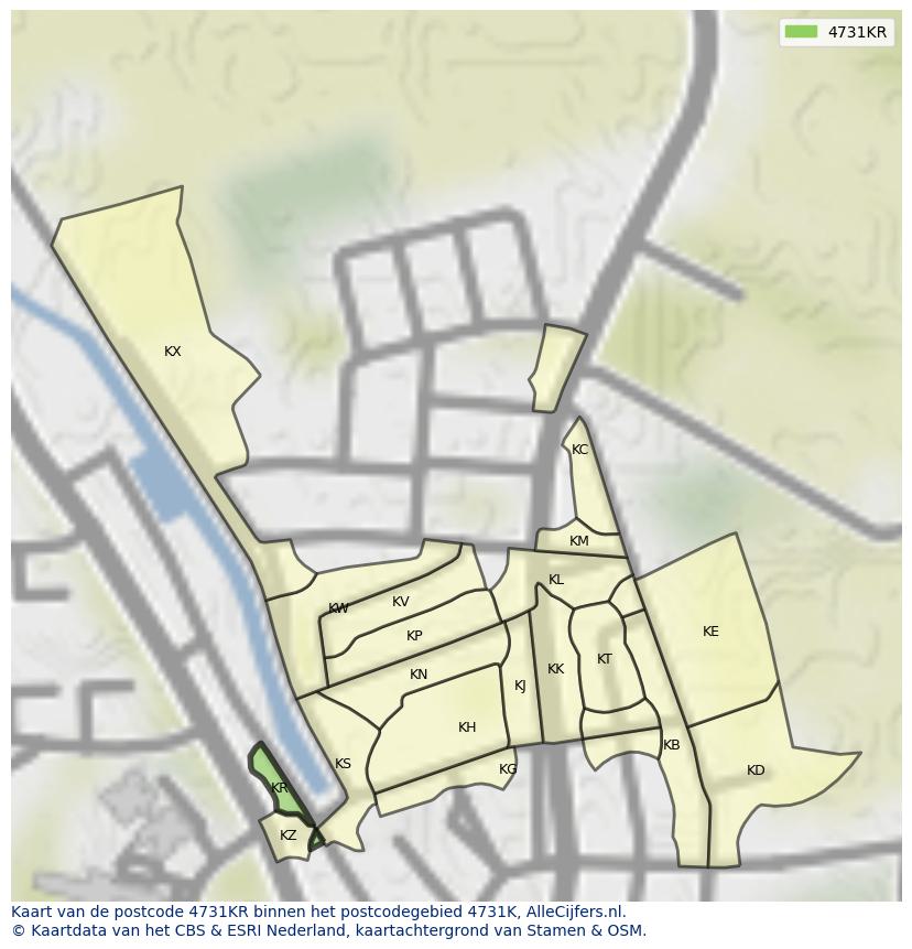 Afbeelding van het postcodegebied 4731 KR op de kaart.