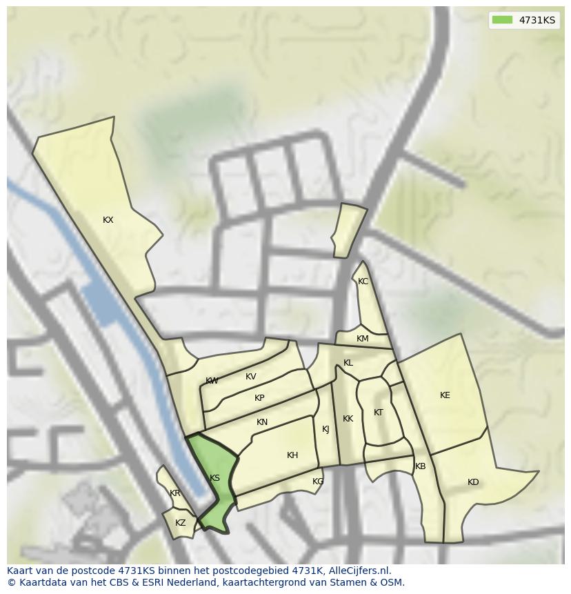 Afbeelding van het postcodegebied 4731 KS op de kaart.