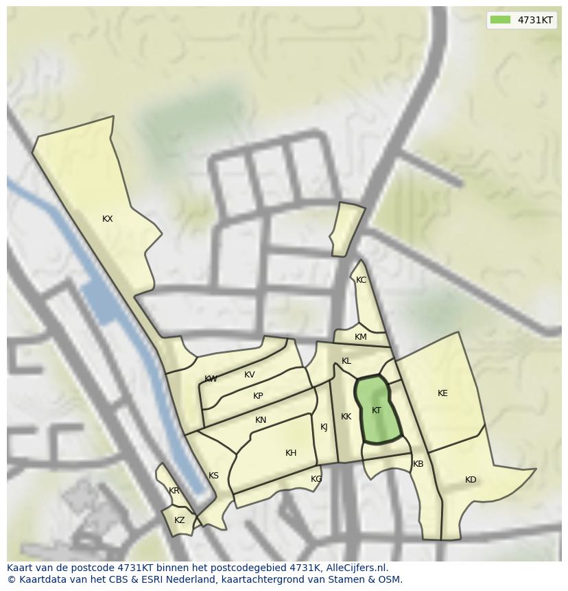Afbeelding van het postcodegebied 4731 KT op de kaart.