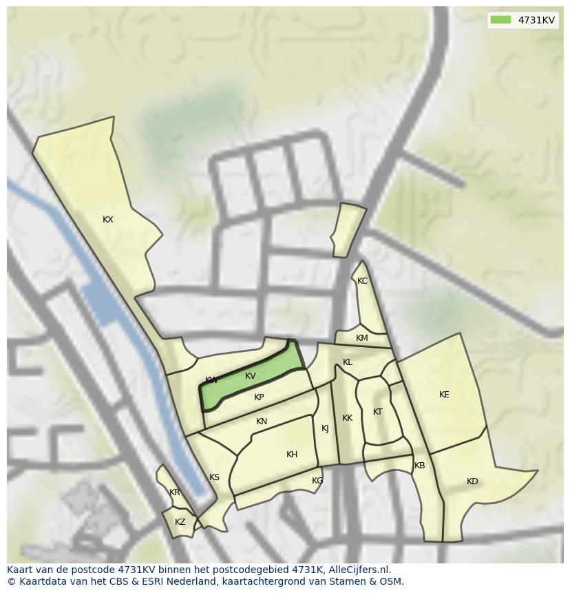 Afbeelding van het postcodegebied 4731 KV op de kaart.