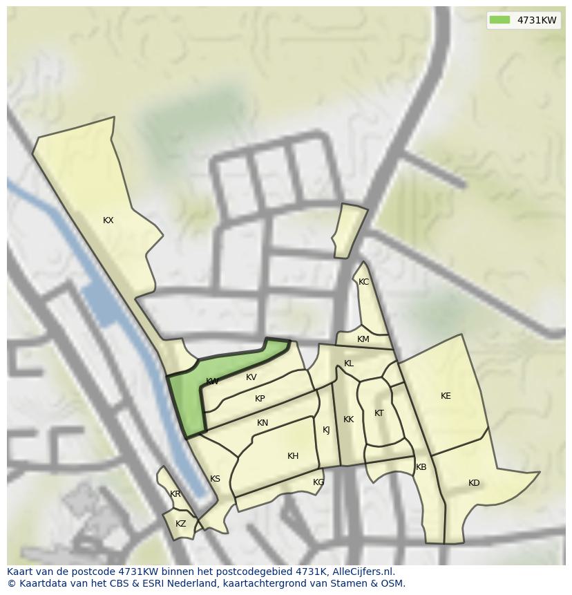 Afbeelding van het postcodegebied 4731 KW op de kaart.