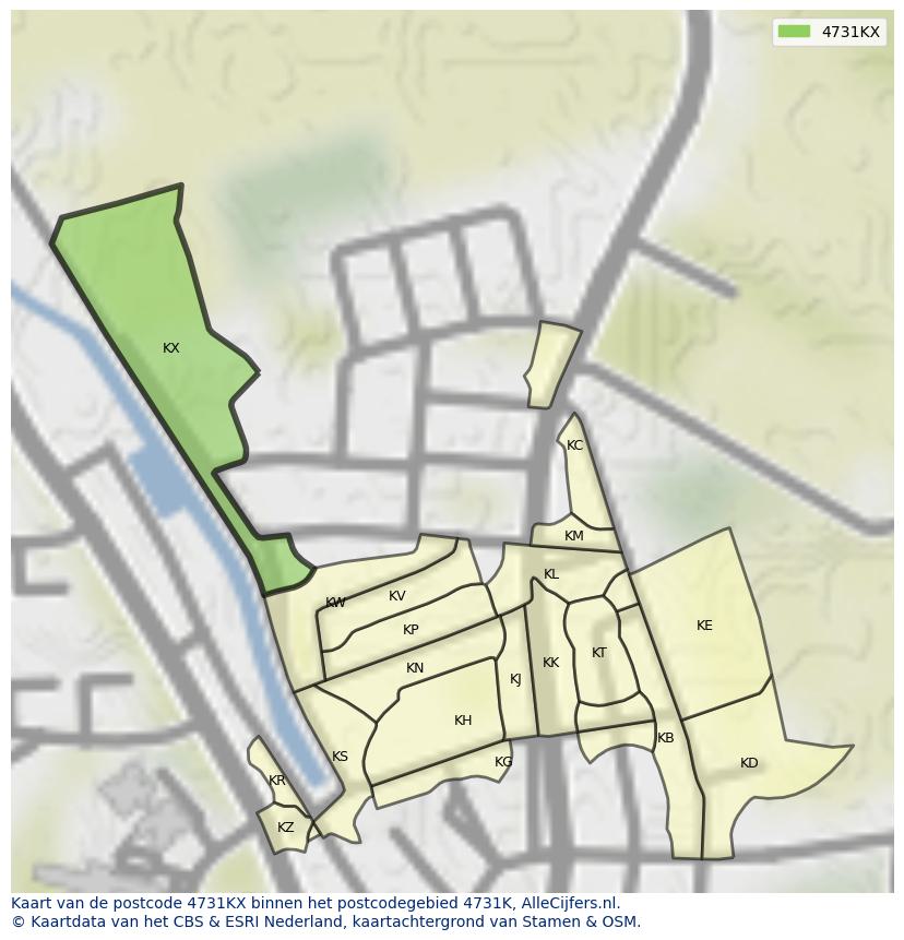 Afbeelding van het postcodegebied 4731 KX op de kaart.