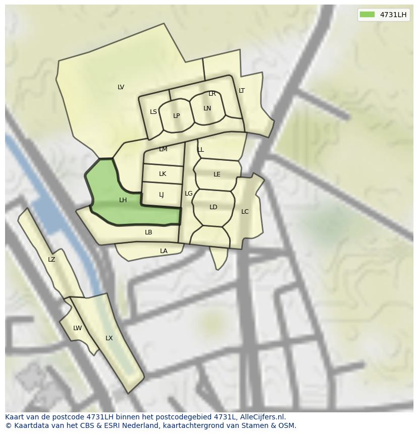 Afbeelding van het postcodegebied 4731 LH op de kaart.