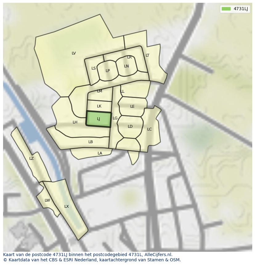 Afbeelding van het postcodegebied 4731 LJ op de kaart.