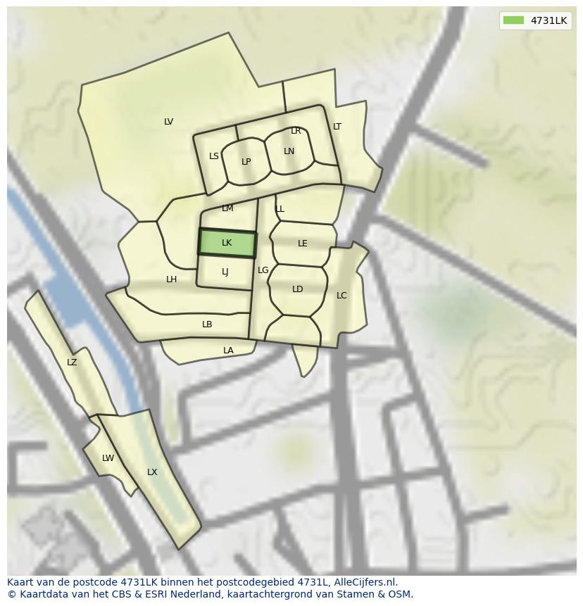 Afbeelding van het postcodegebied 4731 LK op de kaart.