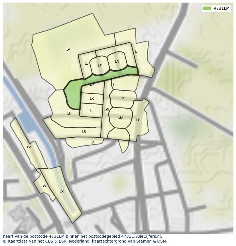Afbeelding van het postcodegebied 4731 LM op de kaart.