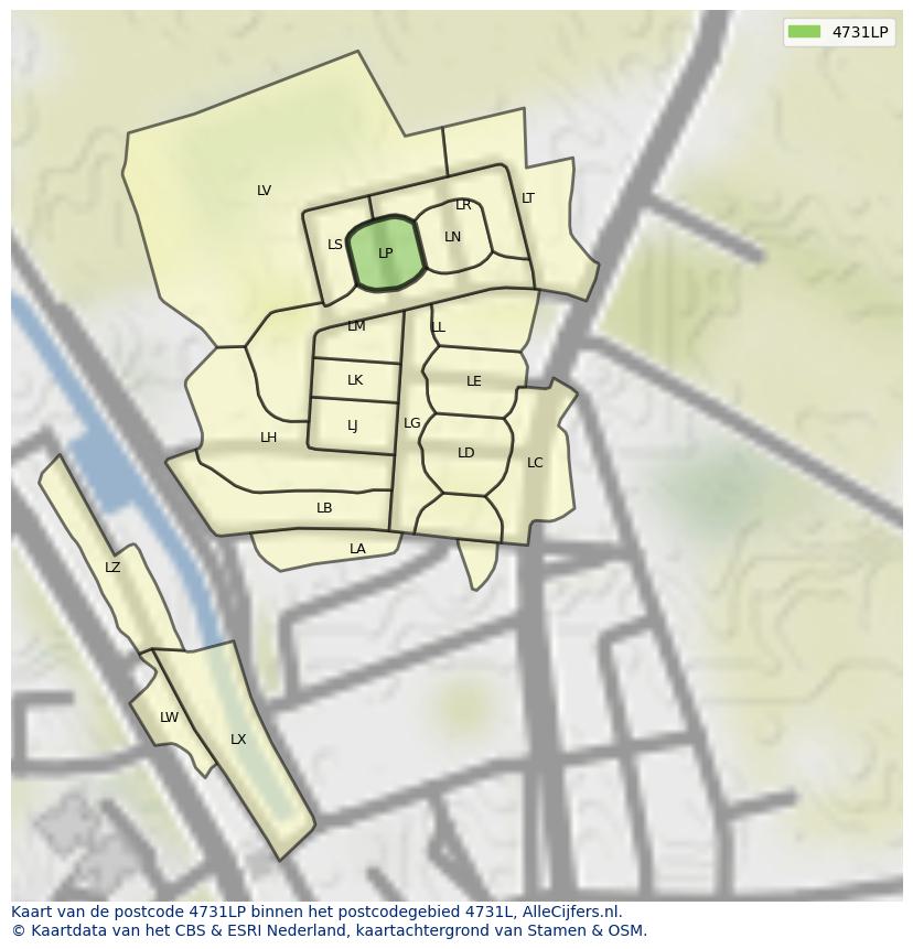 Afbeelding van het postcodegebied 4731 LP op de kaart.