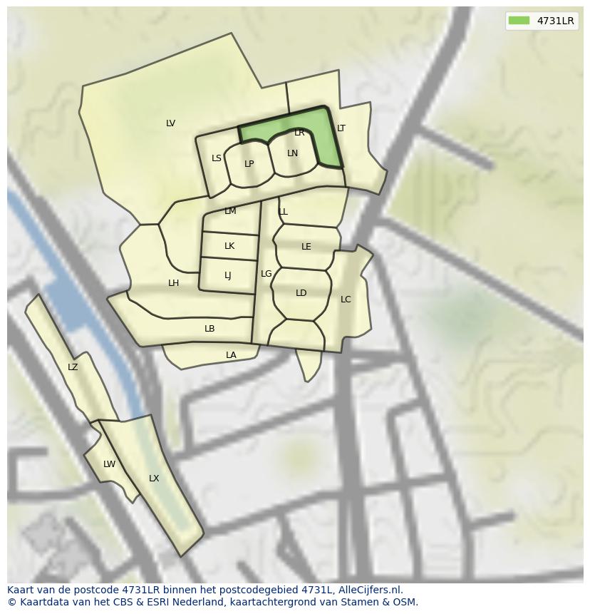 Afbeelding van het postcodegebied 4731 LR op de kaart.