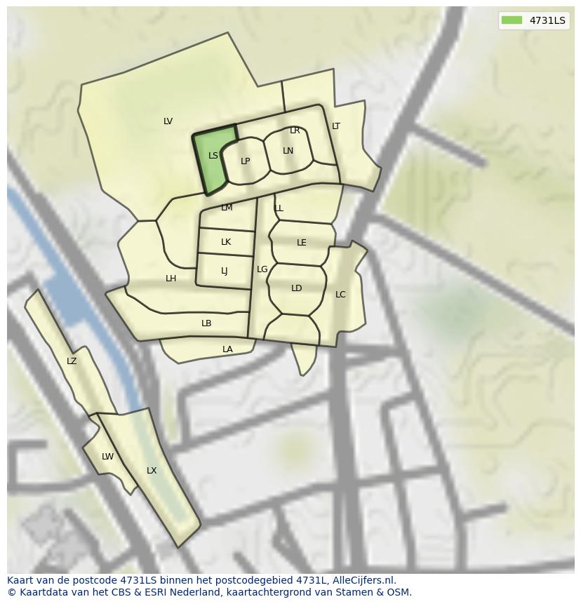 Afbeelding van het postcodegebied 4731 LS op de kaart.