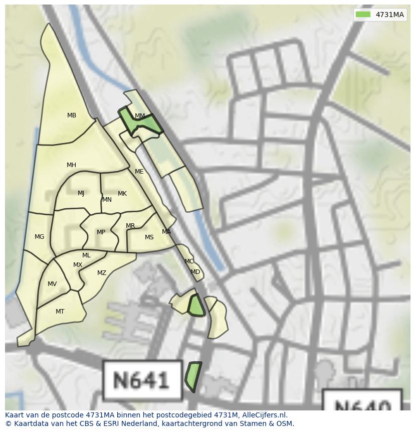 Afbeelding van het postcodegebied 4731 MA op de kaart.