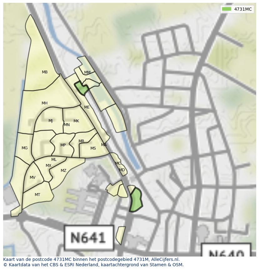 Afbeelding van het postcodegebied 4731 MC op de kaart.