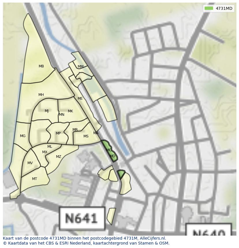 Afbeelding van het postcodegebied 4731 MD op de kaart.