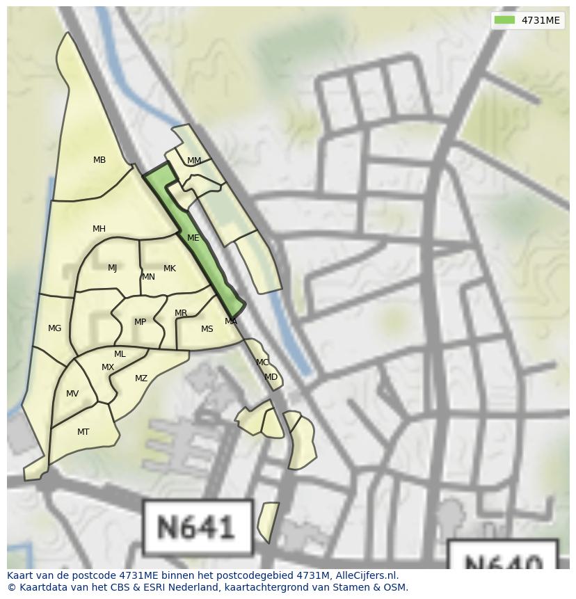Afbeelding van het postcodegebied 4731 ME op de kaart.