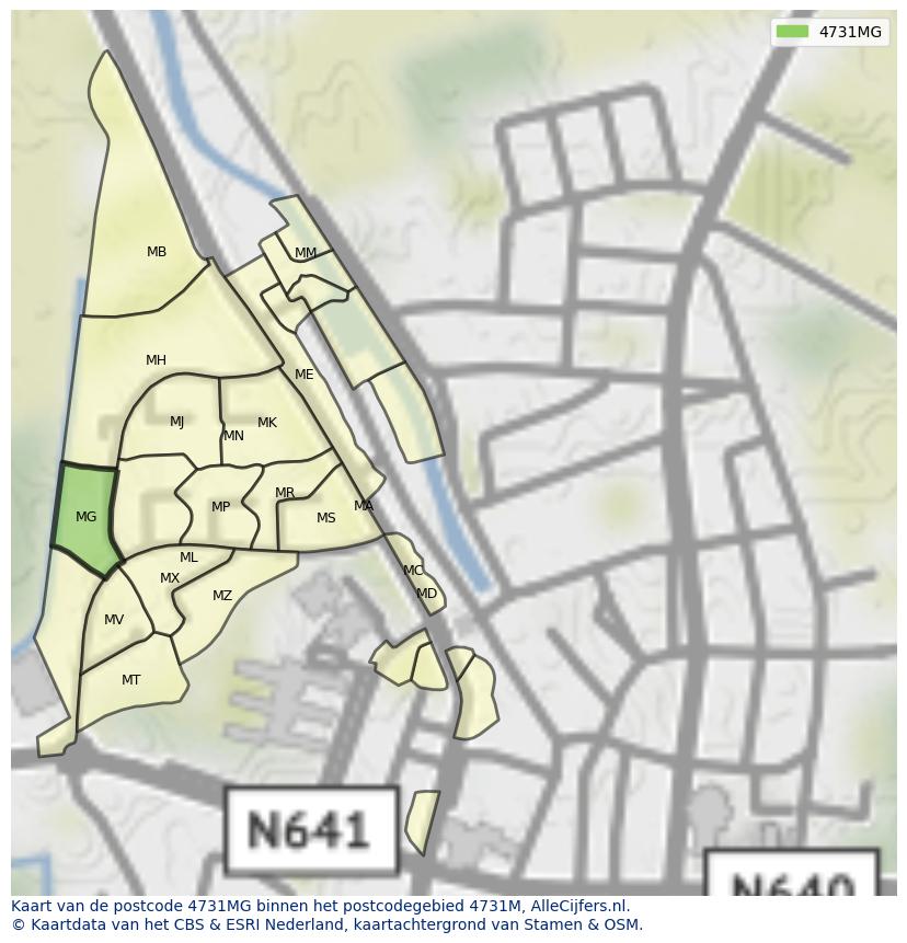Afbeelding van het postcodegebied 4731 MG op de kaart.