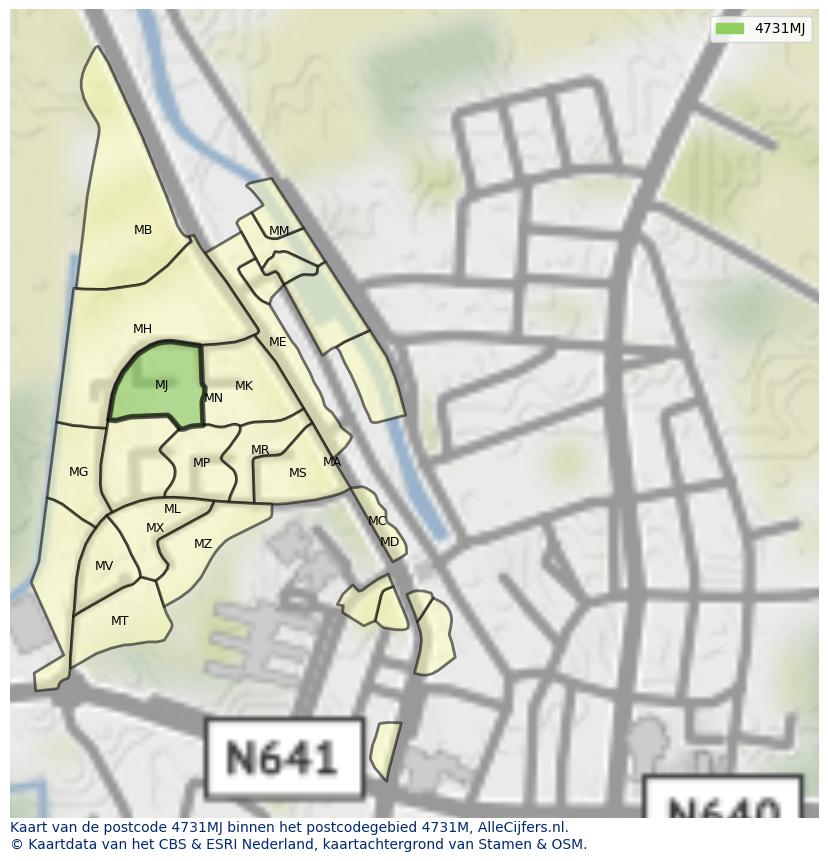 Afbeelding van het postcodegebied 4731 MJ op de kaart.