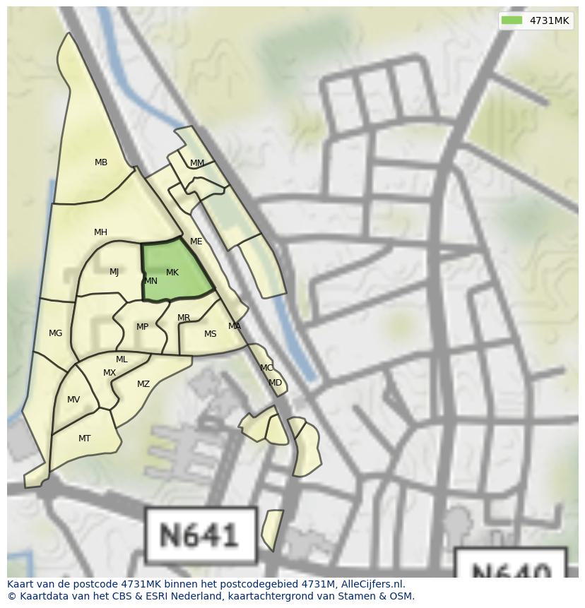 Afbeelding van het postcodegebied 4731 MK op de kaart.
