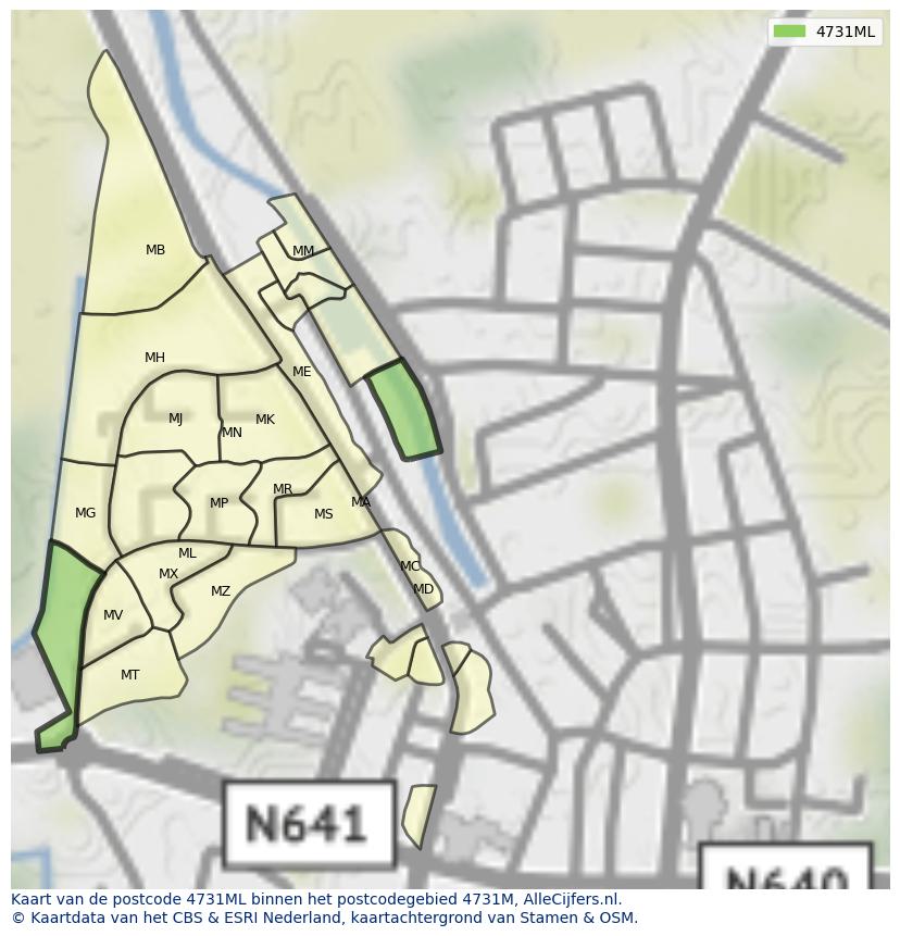 Afbeelding van het postcodegebied 4731 ML op de kaart.